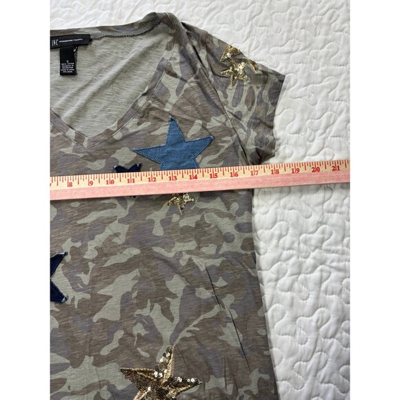 International Concepts Camo Denim/Sequin Star Vneck Cotton T Shirt size small - Picture 5 of 5